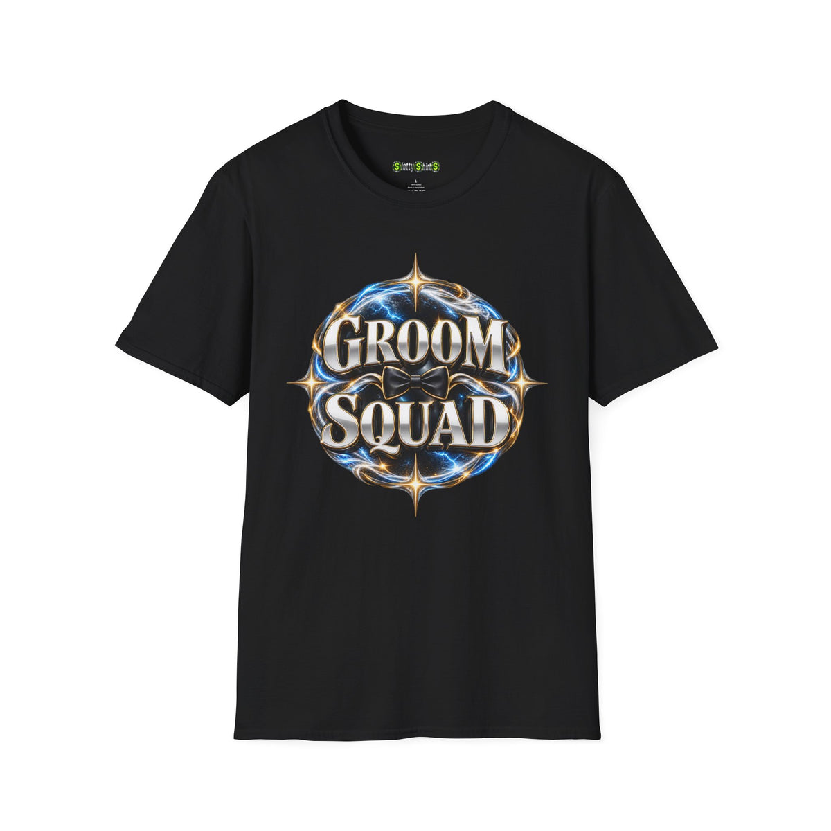GROOM SQUAD casino-themed graphic T-shirt featuring a fun wedding design for groomsmen and slot machine-loving wedding parties