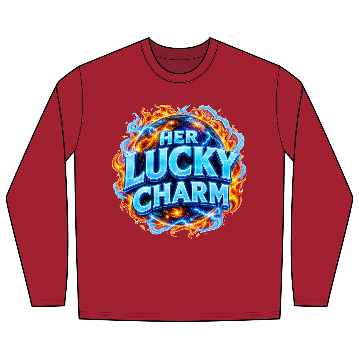 HER LUCKY CHARM long sleeve casino T-shirt featuring a playful slot machine-themed design for couples who love playing slots together