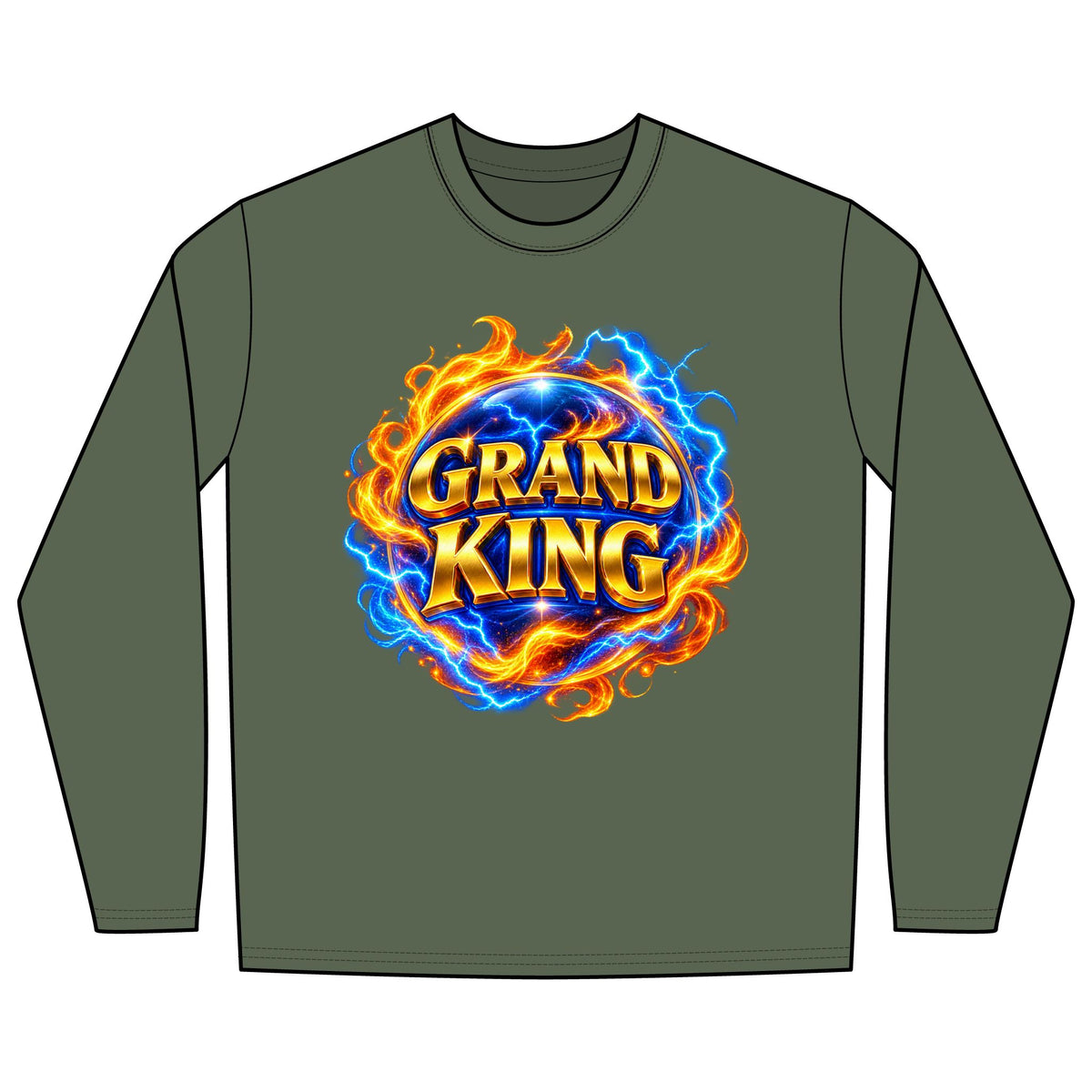 GRAND KING long sleeve slot machine T-shirt featuring a bold casino-inspired graphic celebrating grand jackpots