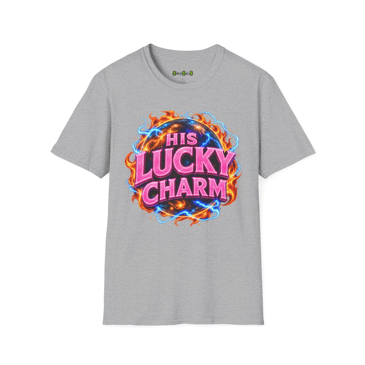 HIS LUCKY CHARM casino couples T-shirt featuring a lucky charm slogan for matching slot machine outfits
